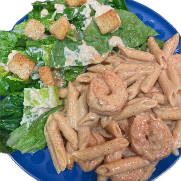 Creamy Cajun Shrimp Pasta and Homemade Caesar Salad